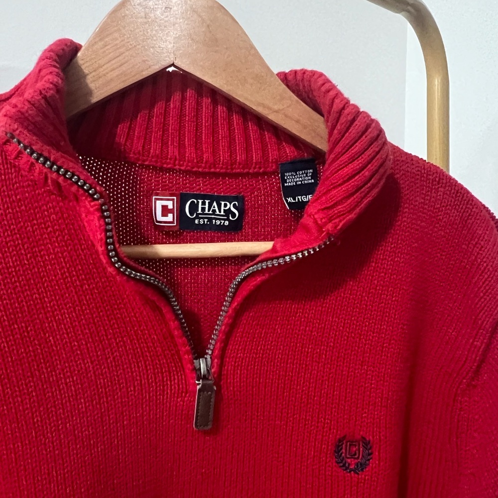 Chaps Men's Bright Red Quarter-Zip Sweater - Picture 3 of 3